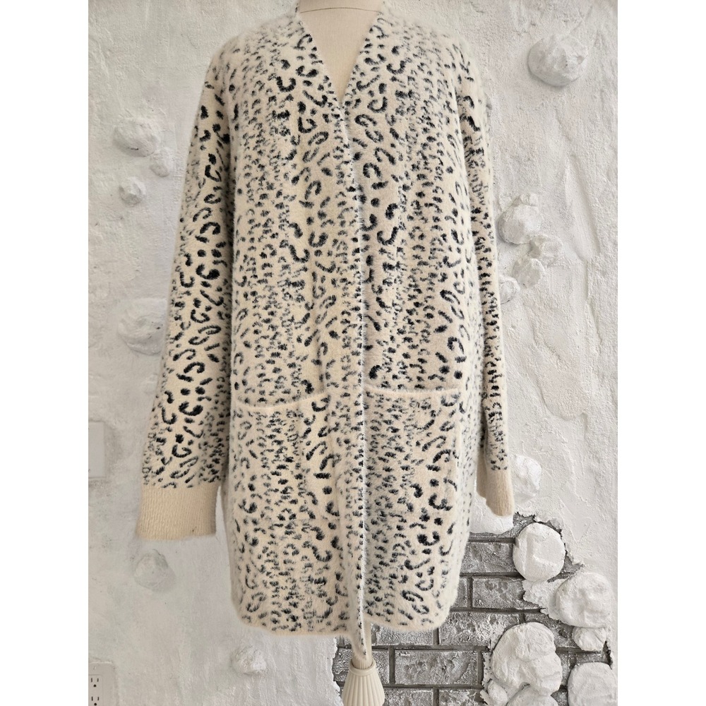 Evolution by Cyrus Leopard Eyelash Knit Open Front Cardigan XXL Cream Black